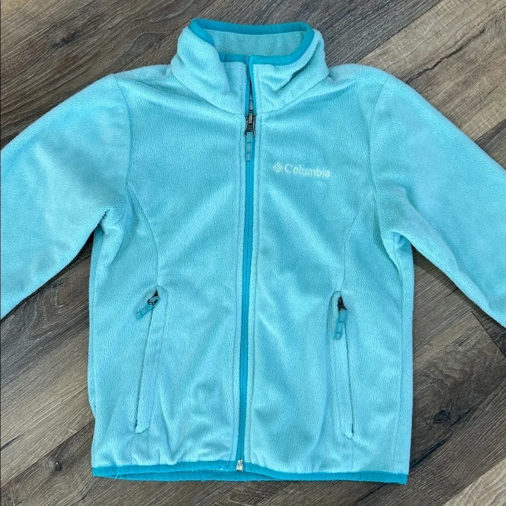 Columbia Light Blue/Turquoise Zip Fleece Jacket Girls XS 6/6X